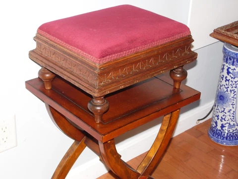 Antique Victorian Footstool Stool Solid Walnut Ottoman Cover