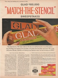 1964 Glad Wrap Bags Vintage Print Ad 1960s 100,000 Match-the-Stencil Sweepstakes - Picture 1 of 1