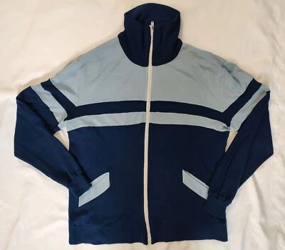 Vintage 70's Veneto Track Jacket High Funnel Neck Dark Light Blue Colorblock XL - Image 1 of 4