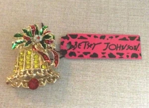 Betsey Johnson Crystal Christmas Holiday Bell Brooch Pin Brand New Beauty! - Picture 1 of 2