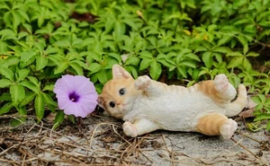 Lying Cat Orange Tabby Garden Statue Garden Yard Lawn Decor Home Ornament - Picture 1 of 7