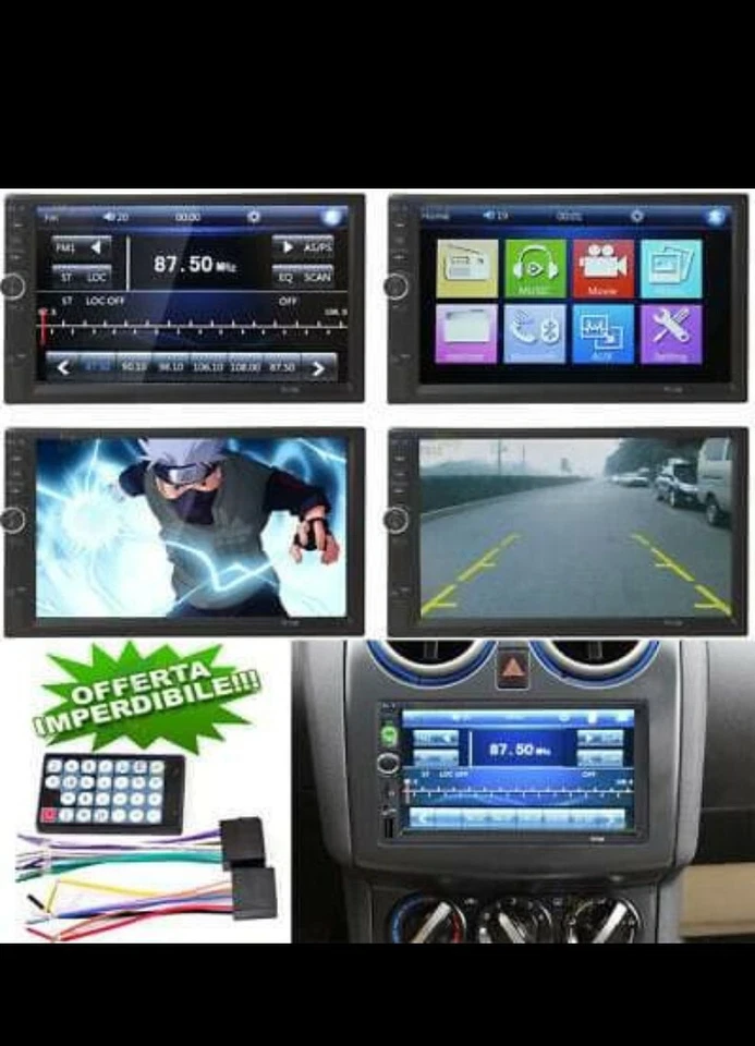 Stereo autoradio 2 din 7 pollici touch screen bluetooth aux usb sd 7020 - Immagine 1 di 4