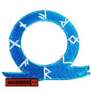 Orso Vichingo Ricamato God of War Ragnarök Omega Rune Ferro Su Cucitura Toppa Blu - Foto 1 di 1