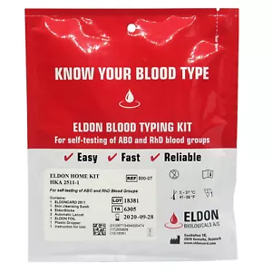 1 x Blood Type Test Kit - Group Tests - Eldoncard Testing - A,B,O,AB & RHESUS D - Picture 1 of 3