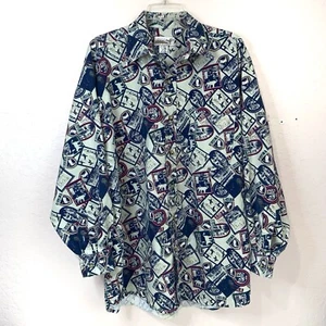 Vintage 90’s Ducks Unlimited Shirt Mens Large All Over Print Birds Stamps Button - Picture 1 of 10
