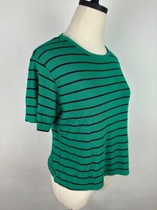 Camiseta Vintage Años 90 Rayas S/M Recortada Verde Esmeralda Rayón Tejida Grunge Preppy - Imagen 1 de 10