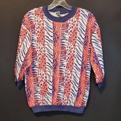 Blusa Vintage Teddi of California Poliéster Roja Azul Marino Animal Estampado Abstracto Med Foto 1 de 4