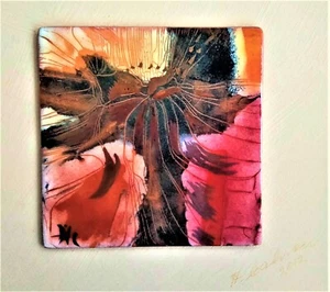 HEATHER CALNAN ABSTRACT FRAMED AUSTRALIAN STUDIO ENAMEL COPPER ART - Picture 1 of 6