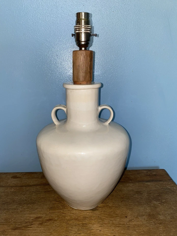 Primitive White Glazed Table Lamp with Handles - Image 1 of 4