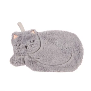 Sass & Belle Grey CURLED UP CAT Novelty 1 Litre Hot Water Bottle & Cover Set - Picture 1 of 4