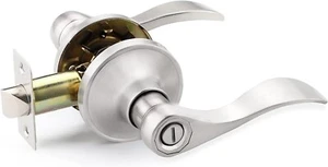 Satin Nickel Schlafzimmer/Bad Türgriffe Sichtschutz Hebel schlüssellos DL12061-SNBK - Bild 1 von 8