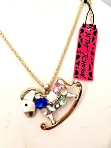 BETSEY JOHNSON COLOR CRYSTAL ENAMEL RHINESTONE ROCKING HORSE PENDANT NECKLACE - Picture 1 of 1