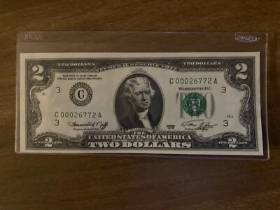 1776-1976 bicen. 2 dollar bill -crisp unc. -low s/n sharp details - Image 1 of 2