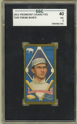 1911 T205 Gold Border Frank Baker Philadelphia Athletics HOF SGC 3 - Image 1 of 2