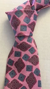 Ermenegildo Zegna Mens Pink Geometric Silk Necktie Tie ITALY NWT Brand New - Picture 1 of 4