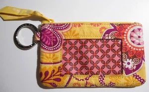 VERA BRADLEY Compact Cotton Bali Gold Coin & ID Purse & Key Ring - Yellow Floral - Picture 1 of 5