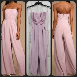 LULUS Elegant Attitude Dusty Lavender trägerloser Overall mit weitem Bein Gr. SMALL **neu ohne Etikett - Bild 1 von 14
