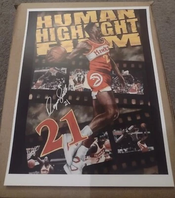DOMINIQUE WILKINS HAWKS OLD SCHOOL 8.5x11 ULTRA PREMIUM GLOSSY COLOR ART POSTER  - Image 1 of 4