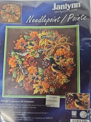 Janlynn 023-0251, FALL WREATH  Needlepoint Picture Kit 14 x 14 ~ Sealed - Image 1 of 4