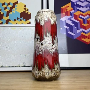 West German Vase Scheurich Lora Red Zig Zag 206-27 - Picture 1 of 7