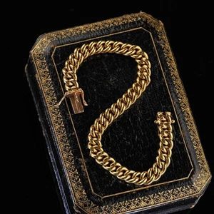 Antique Victorian 8K Yellow Gold Hollow Curb Link Chain Bracelet - 7.5 inches - Picture 1 of 7