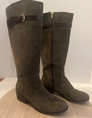 Botas de equitación altas para mujer Audrey Brooke gamuza cuero talla 9M marrón hebilla con cremallera Foto 1 de 4