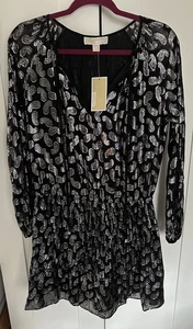 NWT Michael Kors Metallic Paisley Jacquard Black/Silver Sparkle Dress Sz Medium - Picture 1 of 14