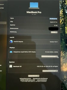 Apple MacBook Pro 2021|16"|M1 Pro|16GB RAM|512GB SSD|QWERTZ - Bild 1 von 6