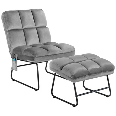 Silla de Masaje Eléctrica Sofá Vibrador Terciopelo con Otomana y Control Remoto Foto 1 de 4