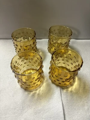 IKEA Amber Color Glass Votive for Tea Light  Set of 4 Raised Dot Hobnail Fall - Image 1 of 2