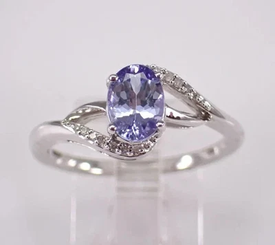 1Ct Oval Cut Lab-Created Tanzanite Engagement Wedding Ring 14K White Gold Plated - Image 1 of 4