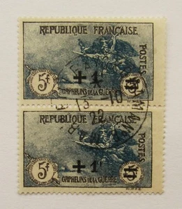 France - 1922 Orphelins 5f + 1f pair, Marseille Yokohama Paquebot - Picture 1 of 3