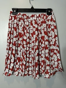 Girls Vintage Skirt Size 10 Red & White Flowers Pleated Satin Elastic Waist EUC - Picture 1 of 6