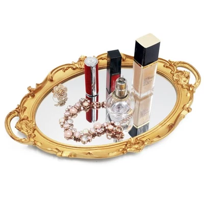 Vintage 36.8 x 25.4 cm Gold Mirror Tray Decorative Tray Bathroom Tray Serving... - Image 1 of 4