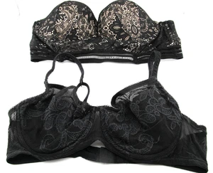 Victoria's Secret Bra 36D Lot 2 Very Sexy Strapless, Semi Lined Black Lace - Picture 1 of 16