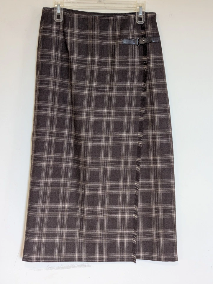 Vintage Rafaella Petites Brown Plaid Skirt Size 10P Wool Midi Acedemia Heritage - Image 1 of 4