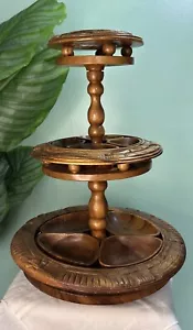 Vintage Hand Carved Wooden Monkey Pod 3-Tier Lazy Susan Serving Tray 19” H - Picture 1 of 10