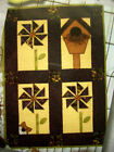 Pinwheels & Purrs wall quilt pattern cat kitty with birdhouse bees flowers 