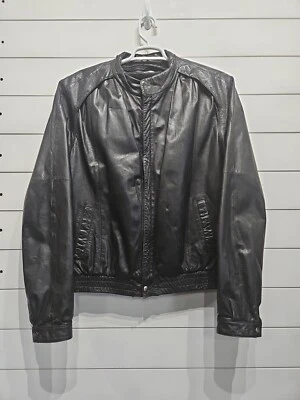 Винтажный Bermans черный кафе гонщик мотоцикла кожи Bomber куртка пальто мужской 48L - Изображение 1 из 4