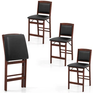 Set of 4 Counter Height Chairs w/ Rubber Wood Legs Padded Seat & Backrest - Picture 1 of 9