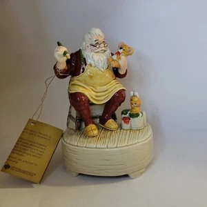 Vintage Otagiri Japan Santa Work Shop Ceramic Wind Up Music Box JOY TO THE WORLD - Picture 1 of 12