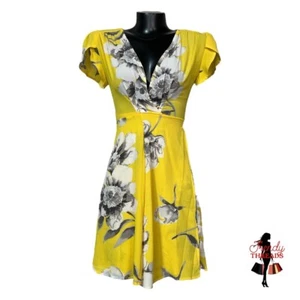 Engerla Wrap Dress sz Small Yellow Floral Lightweight Summer Short Tulip Sleeves - Bild 1 von 7