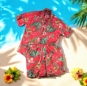 Jogal Hawaiian Shirt Shorts Set Men L Bermuda Red Floral Resort Vacation Lounge - Picture 1 of 12