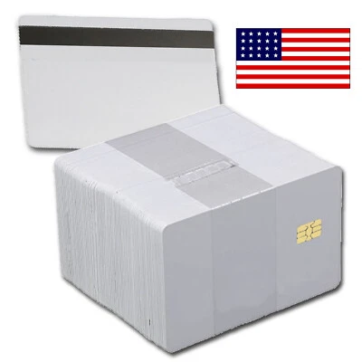 100 SLE4442 Chip Contact IC Smart PVC Cards W/ Black HiCo Magnetic Strip Cards - Image 1 of 2