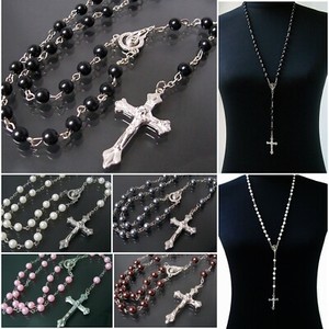 Rosary Necklace Rosary Jesus Beads cross Silver Men's Women's Jewelry KV27