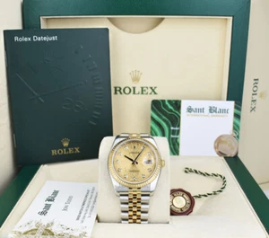 ROLEX 36mm 18kt Gold & SS DateJust Champagne Jubilee Diamond 116233 SANT BLANC - Picture 1 of 7