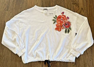 Sans Souci Damenpullover Sweatshirt Medium weiß bestickt Kordelzug neu mit Etikett - Bild 1 von 10