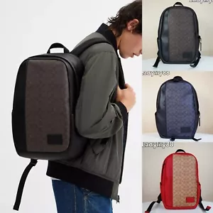 Neu mit Etikett Coach CW446 Edge Rucksack aus charakteristischem beschichtetem Canvas glattem Kalbsleder 498 $ - Bild 1 von 50