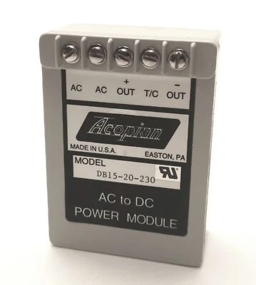 Acopian DB15-20-230 AC to DC Power Module 120/230v Input, 15v DC 0.2A Output - Image 1 of 3