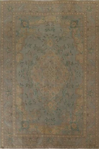 Vintage Overdyed Floral Tebriz Area Rug Evenly Low Pile Oriental Handmade 8'x11' - Picture 1 of 12